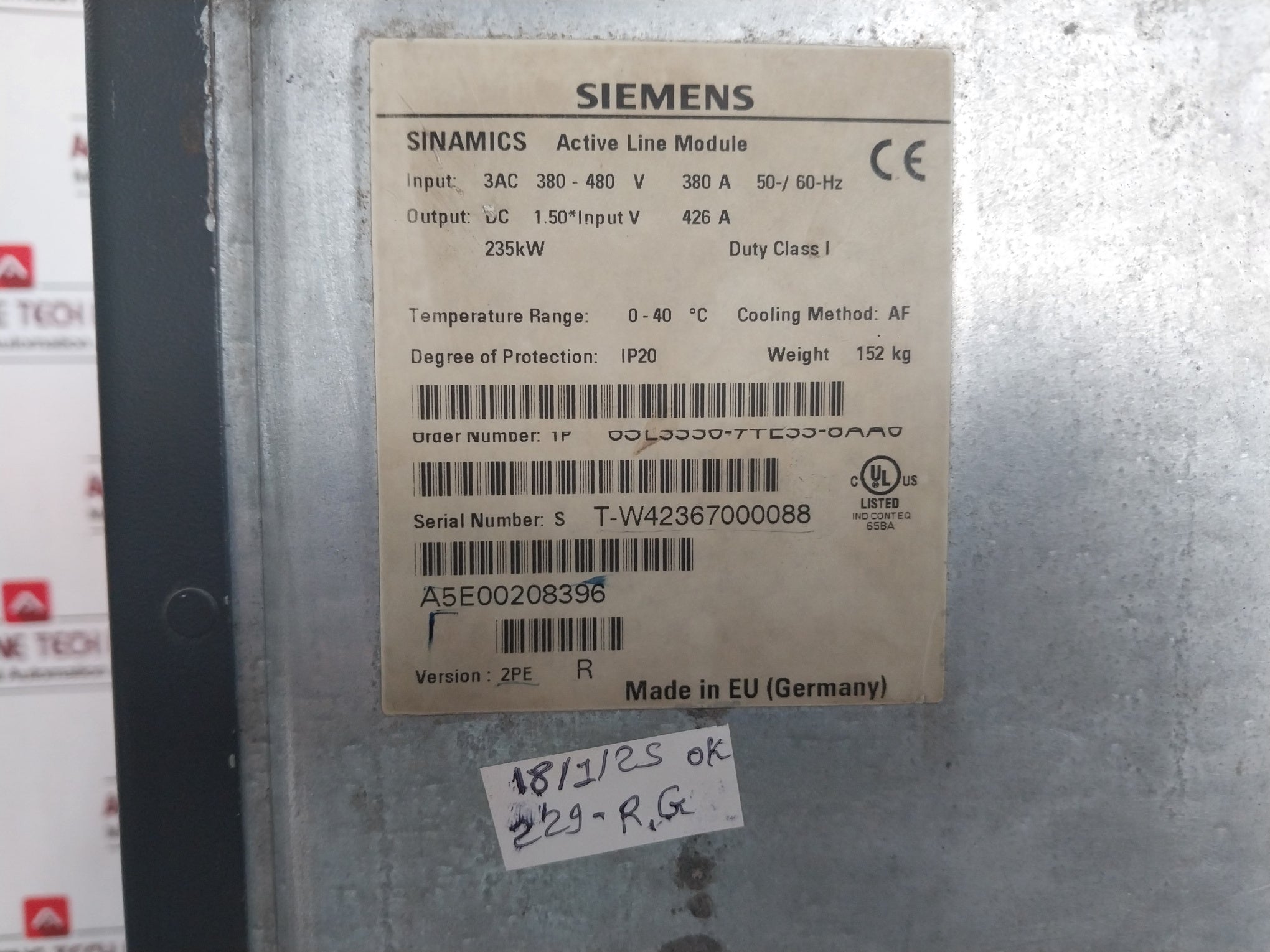 Siemens Sinamics S120 1P 6Sl3330-7Te33-8Aa0  Active Line Module In Dc 510-750V