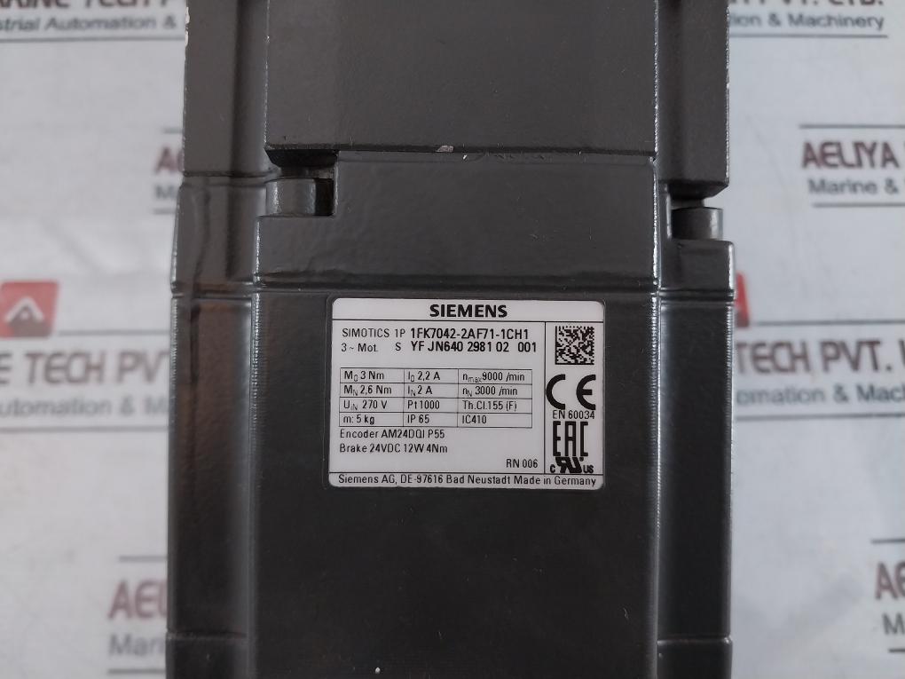 Siemens 1P 1Fk7042-2Af71-1Ch1 Synchronous Motor With 58 03 050 Gear Reducer
