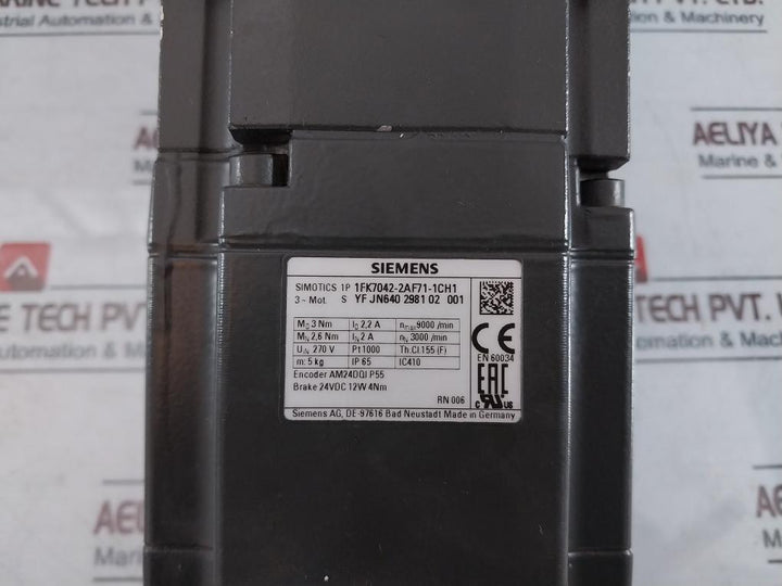 Siemens 1P 1Fk7042-2Af71-1Ch1 Synchronous Motor With 58 03 050 Gear Reducer