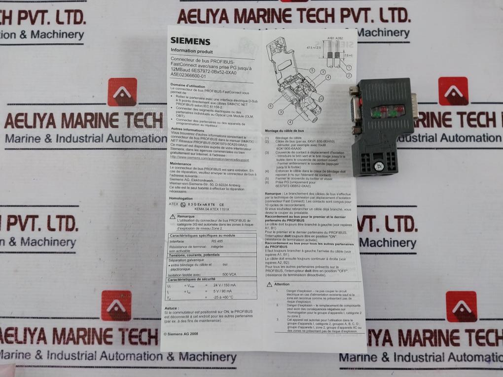 Siemens 1p 6es7 972-0bb52-0xa0 Profibus 90 Deg Connector