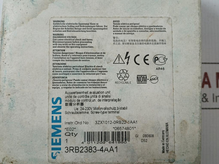Siemens 24-240V Ac Evaluation Unit For Full Motor Protection 3Rb2383-4Aa1