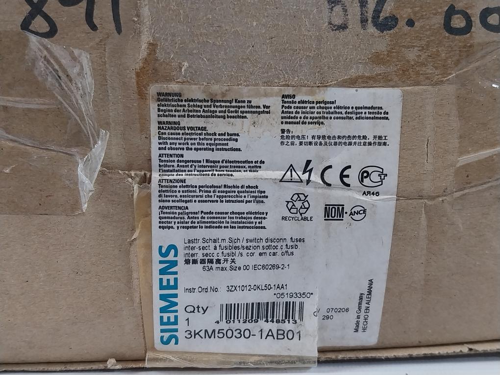 Siemens 3km5030-1ab01 Switch Disconnector Fuse