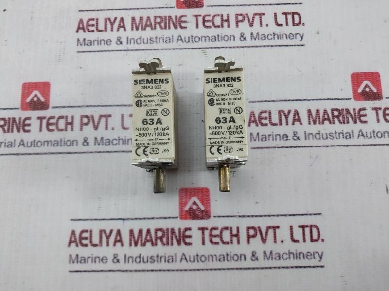 Siemens 3Na3 822 Fuse Link 500V / 120Ka 63A Ac 600V