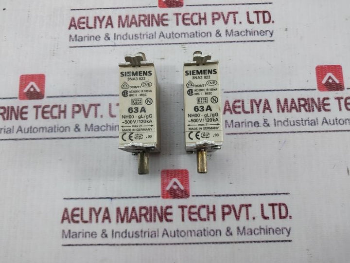 Siemens 3Na3 822 Fuse Link 500V / 120Ka 63A Ac 600V