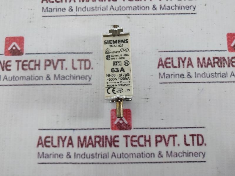 Siemens 3Na3 822 Fuse Link 500V / 120Ka 63A Ac 600V