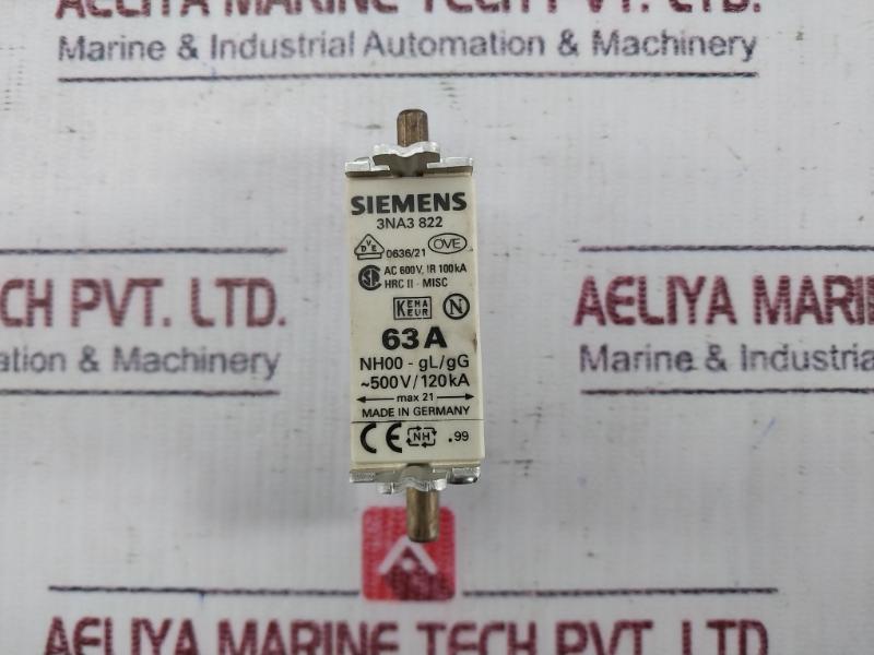 Siemens 3Na3 822 Fuse Link 500V / 120Ka 63A Ac 600V
