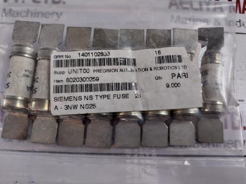 Lot of 11X Siemens 3NW NS25 NS Type Fuse, 25A GG, 415VAC 80KA