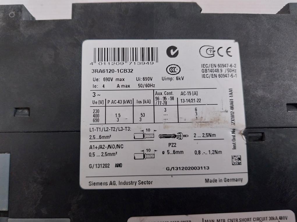 Siemens 3Ra6120-1Cb32 Motor Starter 50/60Hz