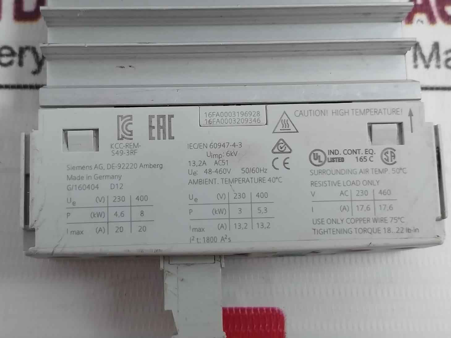 Siemens 3Rf2320-1Aa04 Solid State Contactor 6Kv 48-460V Kcc-rem-s49-3Rf