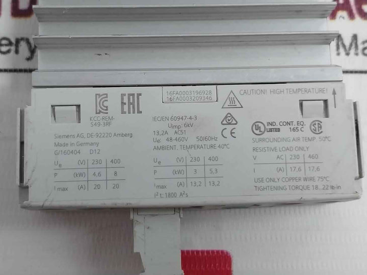 Siemens 3Rf2320-1Aa04 Solid State Contactor 6Kv 48-460V Kcc-rem-s49-3Rf