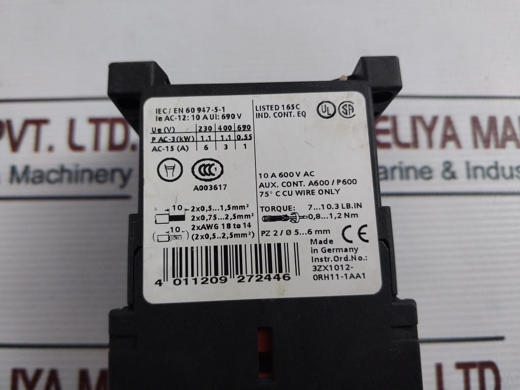 Siemens 3Rh1122-1Ap00 Auxiliary Contactor 230V 50/60Hz 10A 600V Ac