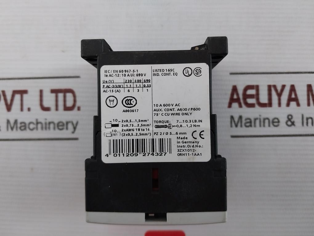 Siemens 3Rh1131-1Bb40 Contactor Relay 3Zx1012-0Rh11-1Aa1 Dc24V 690V 10A 600Vac