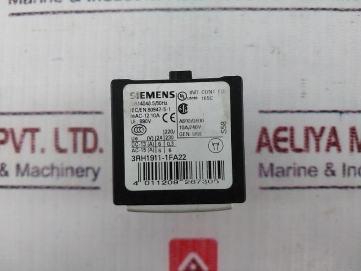 Siemens 3Rh1911-1Fa22 Auxiliary Contact Block 10A 690V