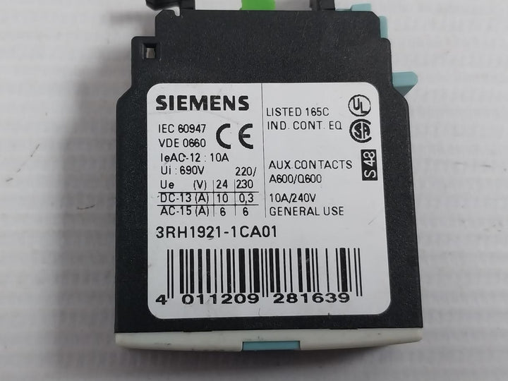 Siemens 3Rh1921-1Ca01 Front Auxiliary Contact Block 10A 690V