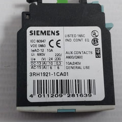 Siemens 3Rh1921-1Ca01 Front Auxiliary Contact Block 10A 690V