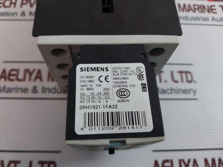 Siemens 3Rh1921-1Fa22 Auxiliary Switch Block 3Rt1926-1Er00