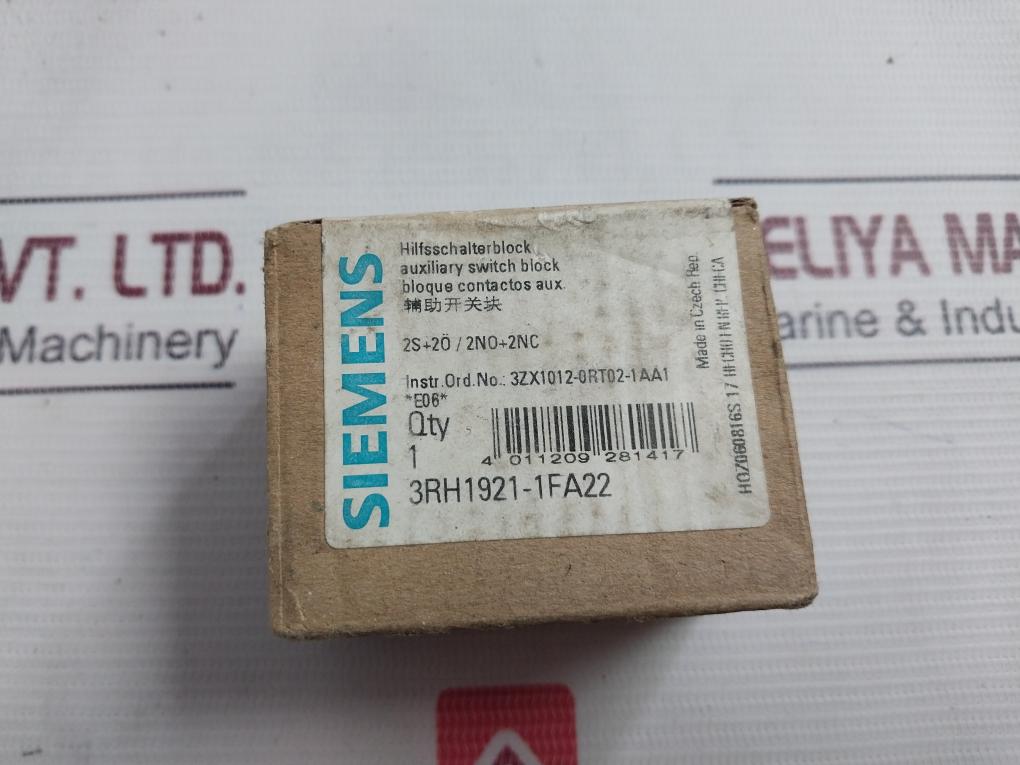 Siemens 3Rh1921-1Fa22 Auxiliary Switch Block 3Zx1012-0Rt02-1Aa1 10A/240V 690V