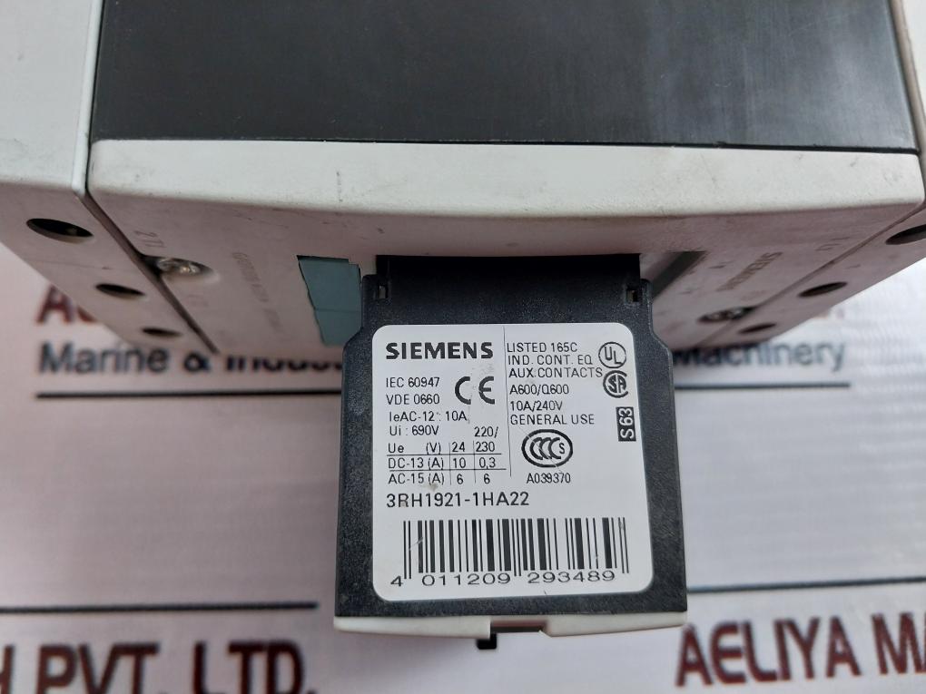 Siemens 3Rh1921-1Ha22 Auxiliary Contact 10A/240V 50/60Hz