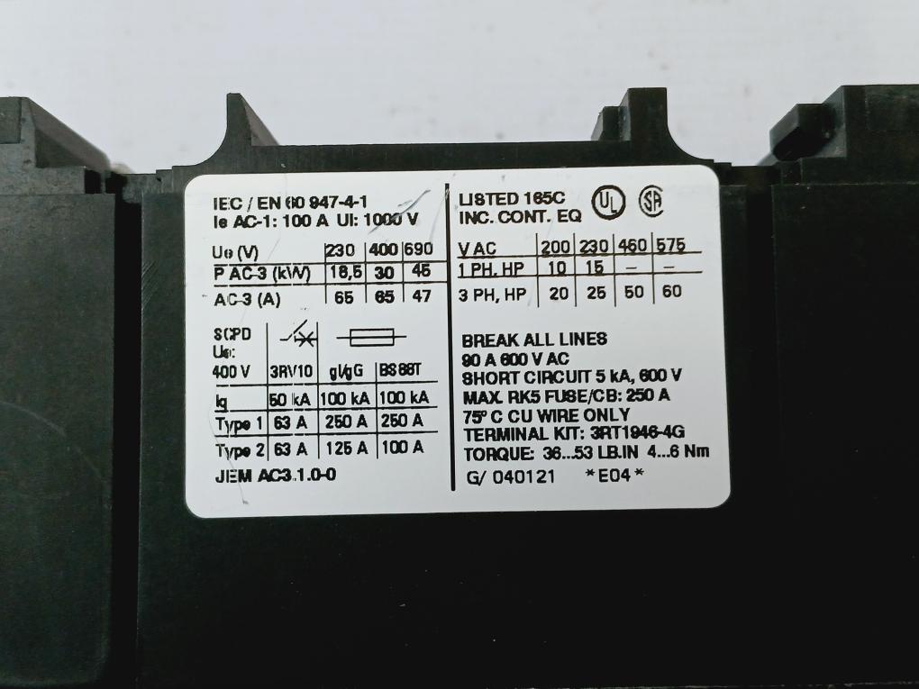 Siemens 3Rh1921-2Ha22 Auxiliary Switch Block W/ 3Rt1044-3Bb40 Power Contactor