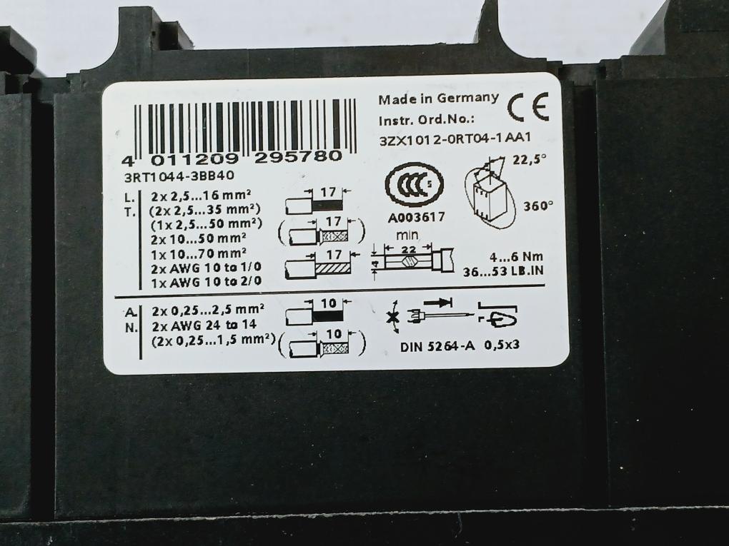 Siemens 3Rh1921-2Ha22 Auxiliary Switch Block W/ 3Rt1044-3Bb40 Power Contactor