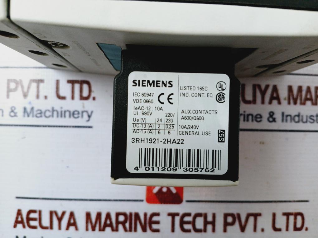 Siemens 3Rh1921-2Ha22 Auxiliary Switch Block With 3Rt1044-3Bb40 Power Contactor