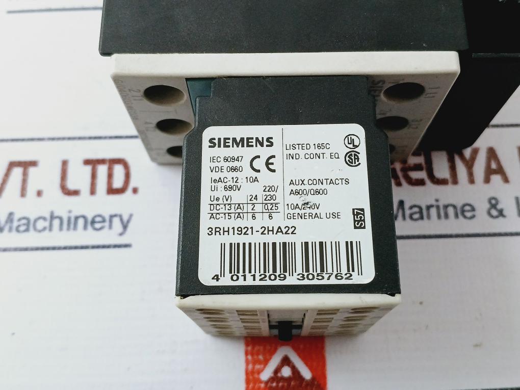 Siemens 3Rh1921-2Ha22 Auxiliary Switch Block With Contactor 3Zx1012-0Rt02-1Aa1