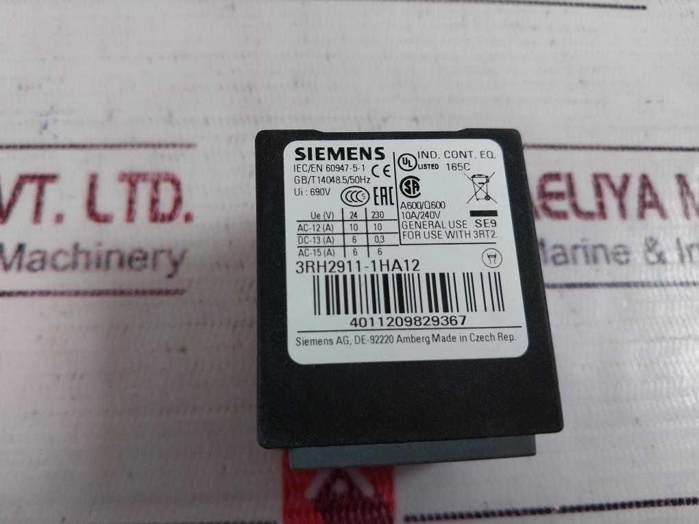 Siemens 3Rh2911-1Ha12 Auxiliary Switch Block 690V 10A