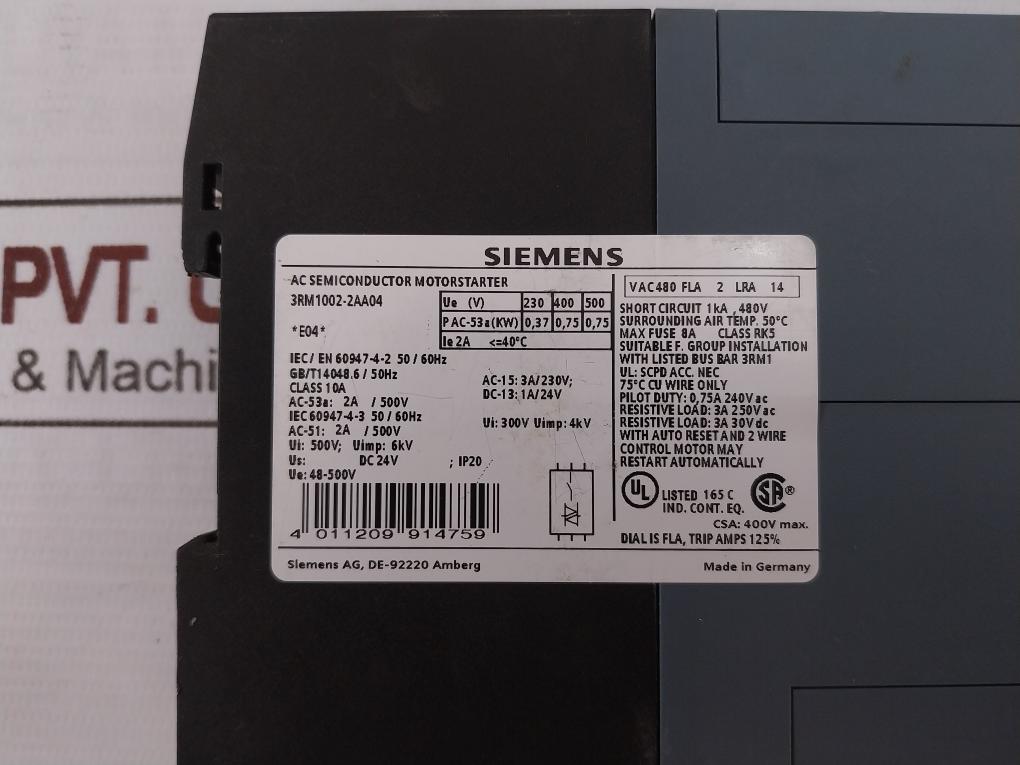 Siemens 3Rm1002-2Aa04 Direct-on-line Starter Spring-loaded Terminal 48-500V