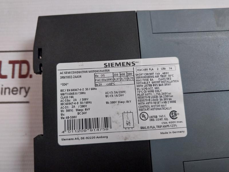 Siemens 3Rm1002-2Aa04 Motor Starter 50/60Hz Ac-53A, 2A/500V 3A 250Vac