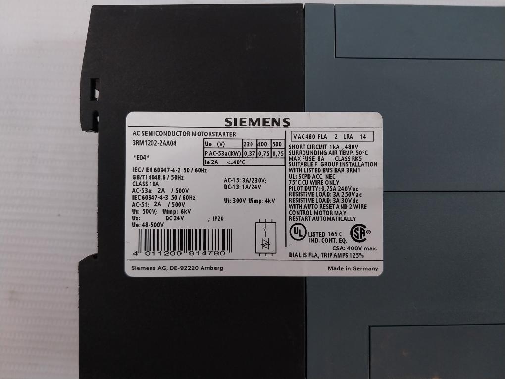 Siemens 3Rm1202-2Aa04 Ac Semiconductor Reversing Starter 50/60Hz Ip20 10A