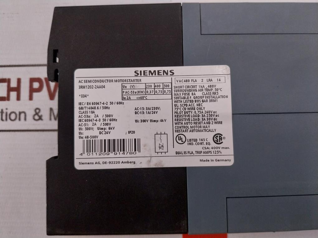 Siemens 3Rm1202-2Aa04 Direct-on-line Starter Spring-loaded Terminal 50/60Hz