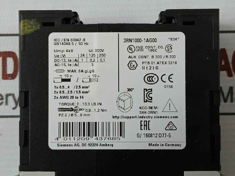 Siemens 3Rn1000-1Ag00 Thermistor Motor Protection Unit Relay