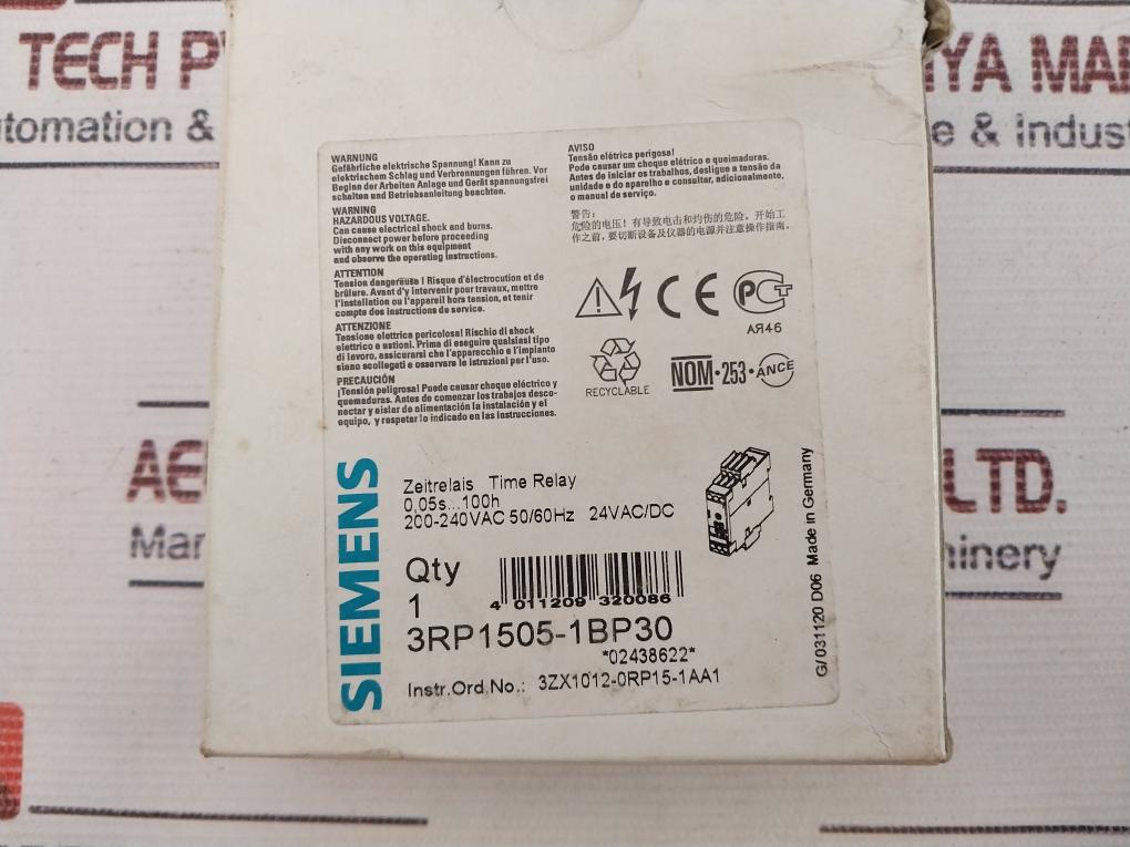 Siemens 3Rp1505-1Bp30 Simirel Timing Relay 50/60Hz