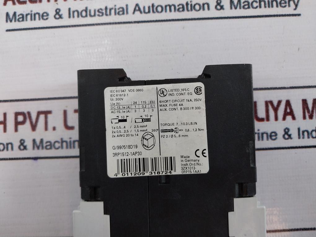 Siemens 3Rp1512-1Ap30 Time Relay 3Zx1012-0Rp15-1Aa1