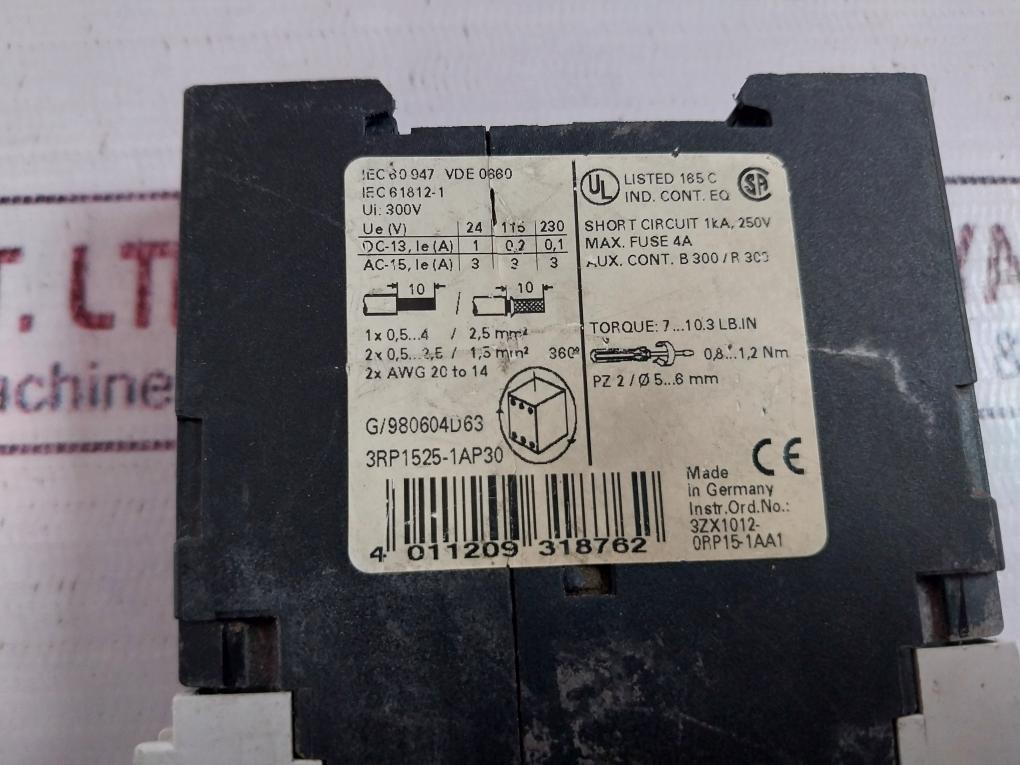 Siemens 3Rp1525-1Ap30 Time Relay Vde 0660