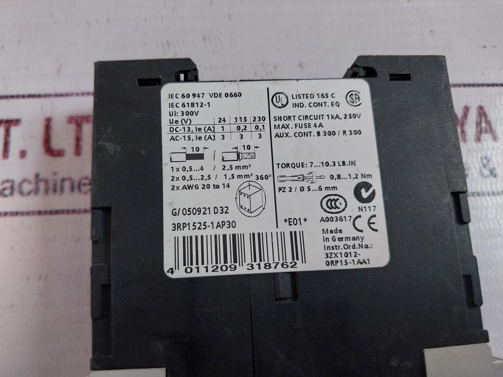 Siemens 3Rp1525-1Ap30 Time Relay Iec 60947