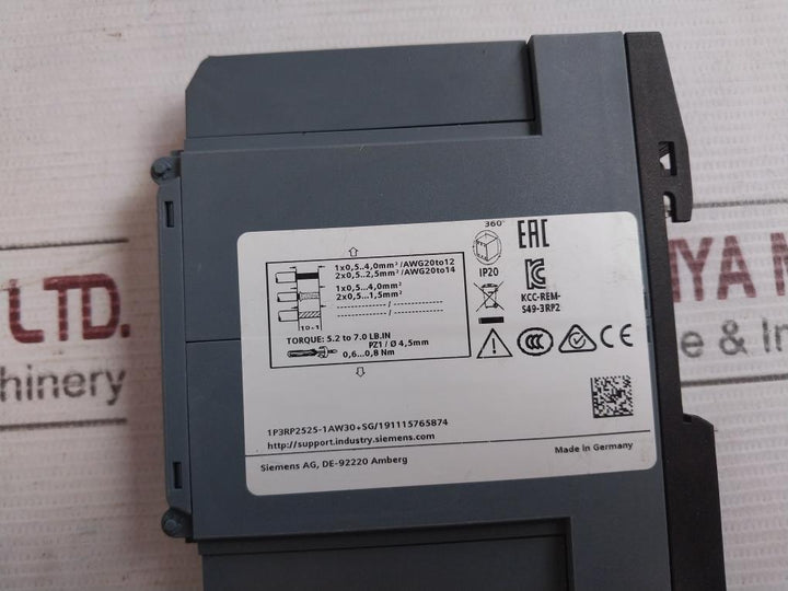 Siemens 3Rp2525-1Aw30 Timing Relay Ip20 12-240V Ac/Dc 50/60Hz 5A 300V 4Kv