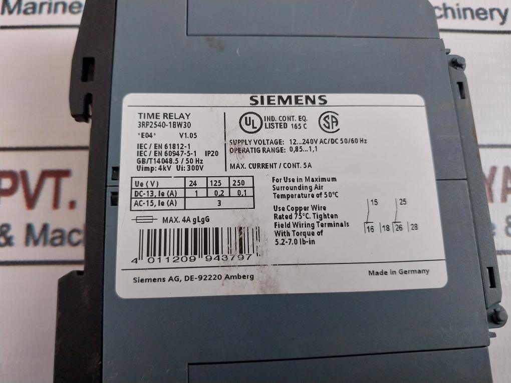 Siemens 3Rp2540-1Bw30 Time Relay Ip20 50/60Hz