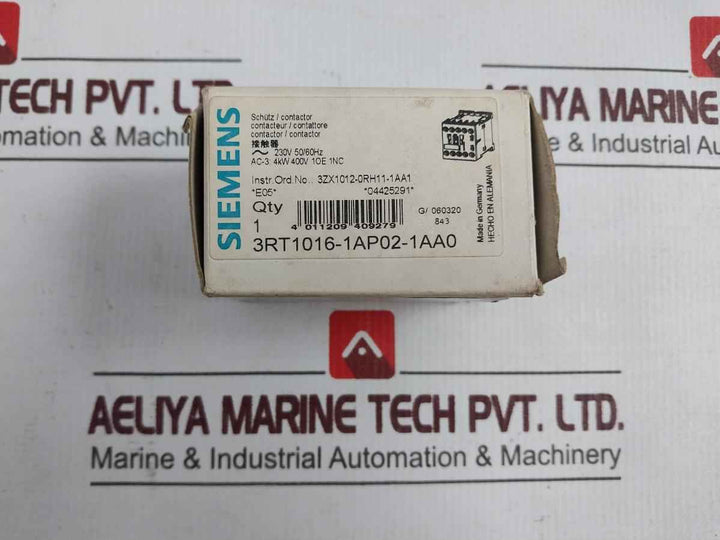 Siemens 3Rt1016-1Ap02-1Aa0 Sirius Contactor (Auto Switch Horizontal Way) 230Vac