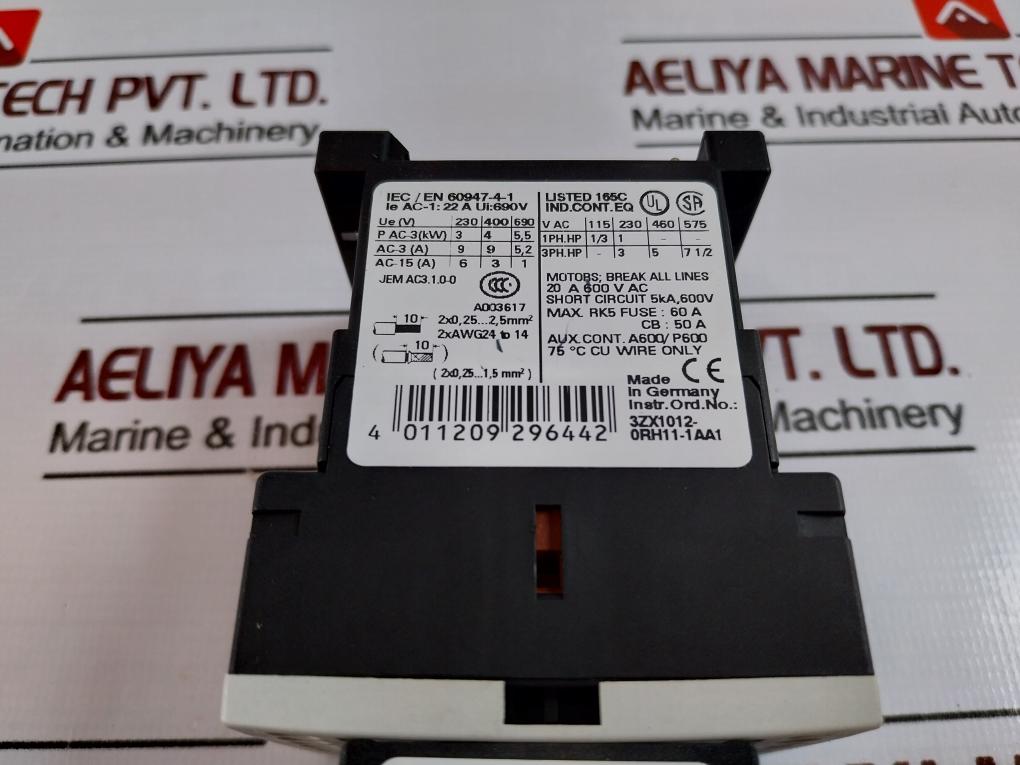 Siemens 3Rt1016-2Ab01 Power Contactor 3Rh1911-2Fa40 3Zx1012-0Rh11-1Aa1