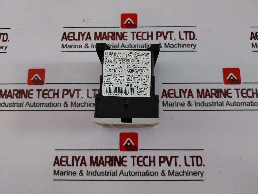 Siemens 3Rt1017-1Hb42 Power Contactor Ie Ac-1: 22A 690 V 5Ka, 600V Aux.Cont. A600/P600