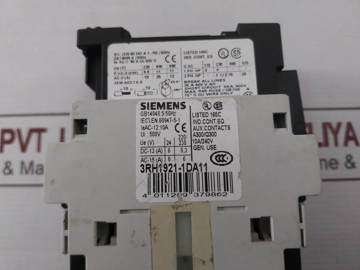 Siemens 3Rt1026-1B...0 Power Contactor Screw Terminal 3Rh1921-1Da11 10A/240V