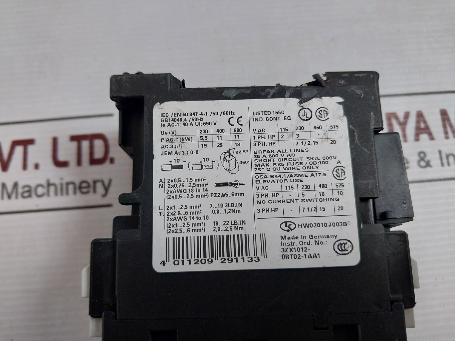 Siemens 3Rt1026-1B..0 Power Contactor Gb14048.4/50Hz 35A 600Vac Dc 24V