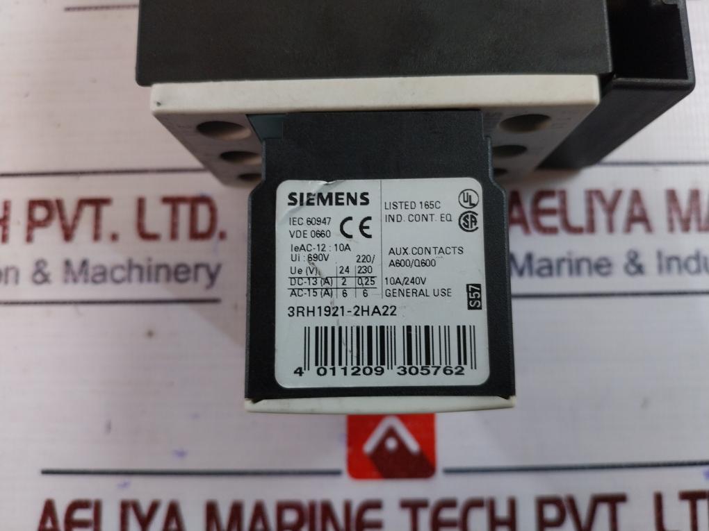 Siemens 3Rt1026-3B..0 Contactor W/ 3Rh1921-2Ha22 Aux Block