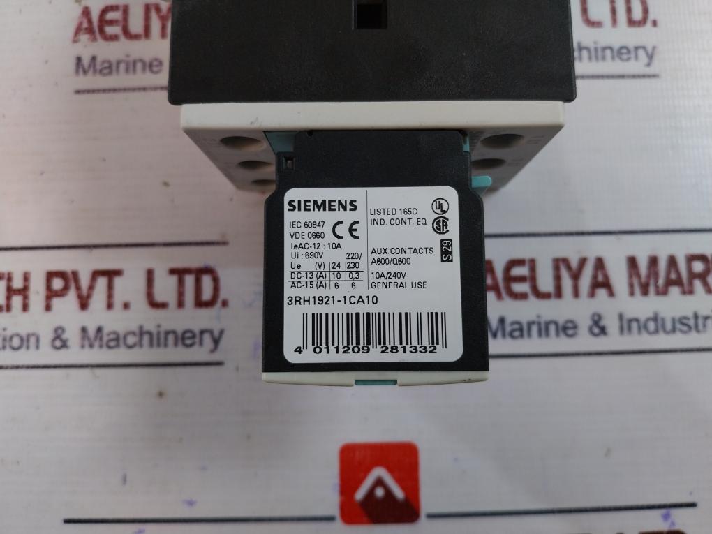 Siemens 3Rt1026-3B..0 Contactor W/ 3Rh1921-1Ca10 Aux Contact Block