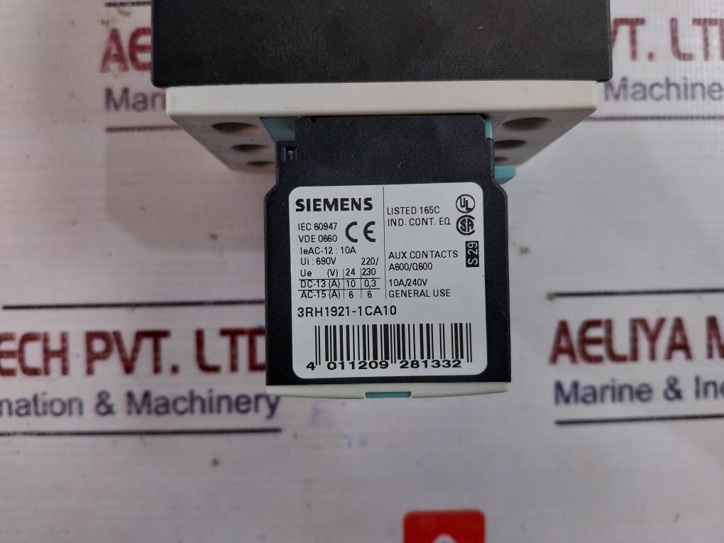 Siemens 3Rt1026-3B..0 Contactor W/ 3Rh1921-1Ca10 Aux Contact Switch