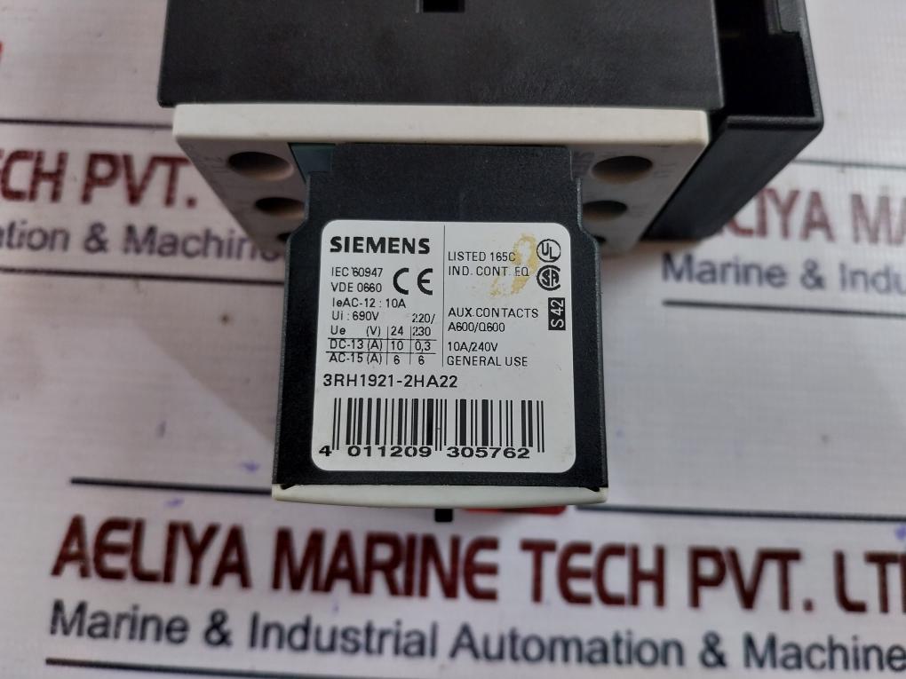 Siemens 3Rt1026-3B..0 Contactor W/ 3Rh1921-2Ha22 Aux Switching Block