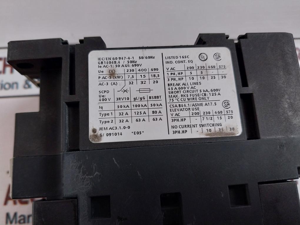 Siemens 3Rt1034-1Al20 Contactor 10A 690V
