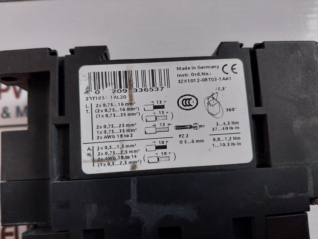 Siemens 3Rt1034-1Al20 Contactor 10A 690V