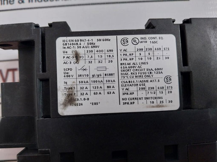 Siemens 3Rt1034-1Al20 Contactor 690V